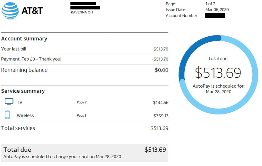 My actual phone bill